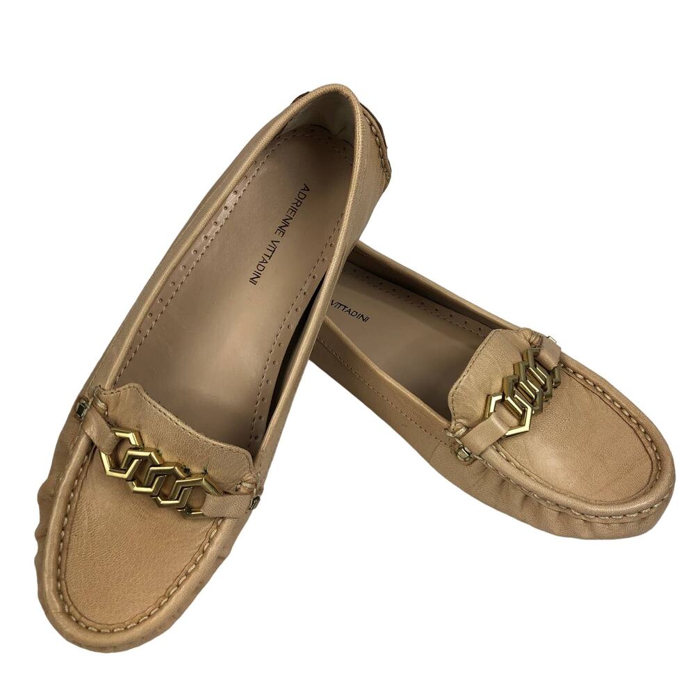 Wm 9M Lt Beige Sanford Driving Slip On Loafer Flats Shoes Adrienne Vittadini